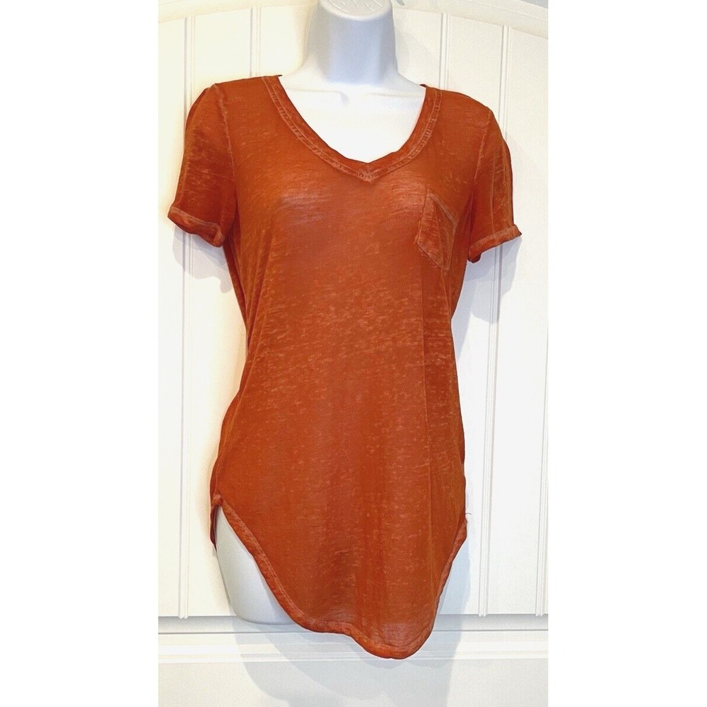 Derek Heart Womens‎ Small Orange Thin Lightweight Pocket Short Sleeve Tee Shirt